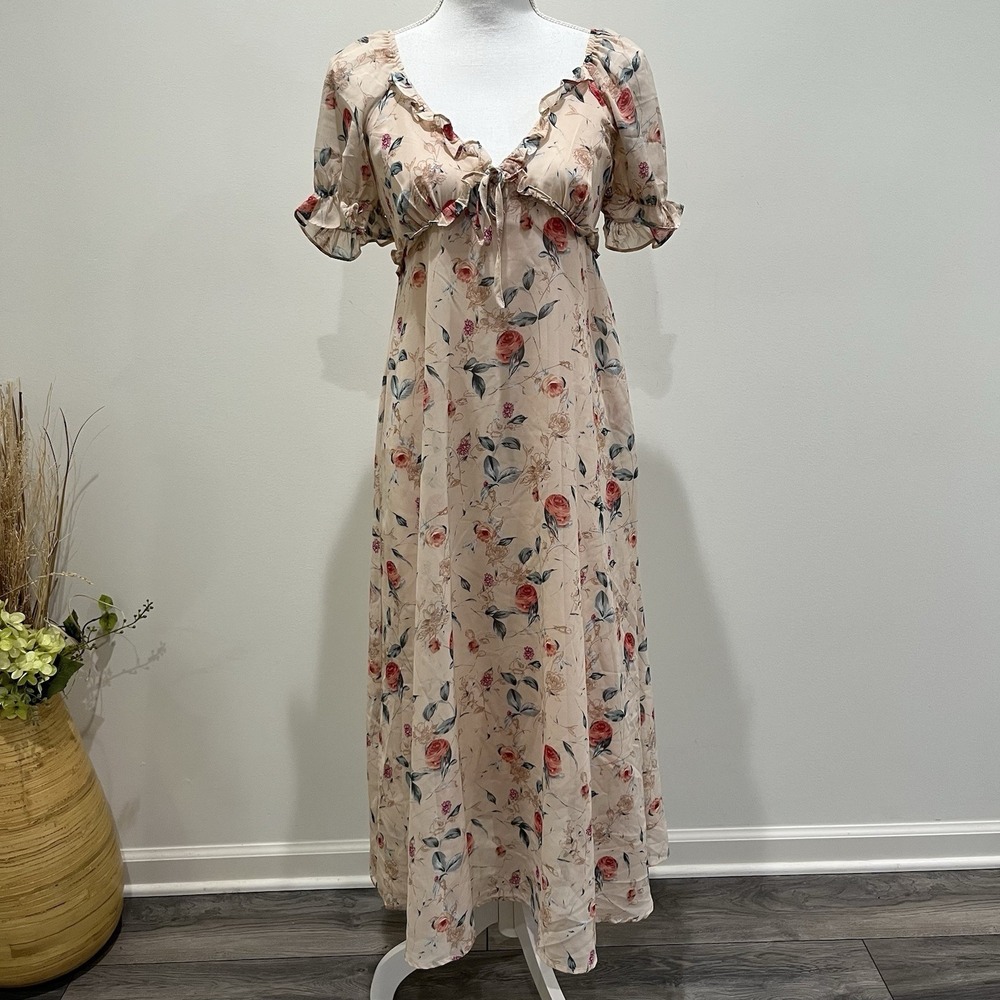Floral Midi Maxi Dress Small Babydoll Milk Maid‎ Cottage Coquette Romantic Dazy